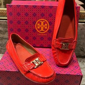 Tory Burch Red Patent Leather Kendrick Driver Mocs 8.5